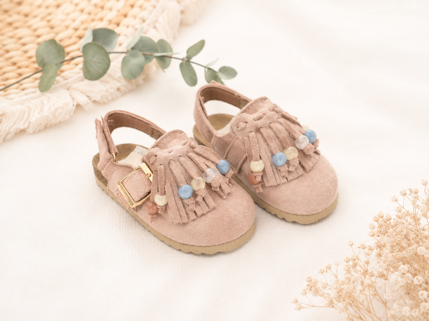 Zapatos Pepito Rosa para Niña | Flecos y Cuentas | Piel | Primeros Pasos