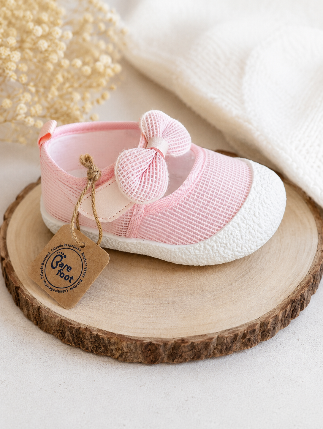 Merceditas Barefoot Rosa para Bebé | Lazo | Primeros Pasos | Calzado Respetuoso