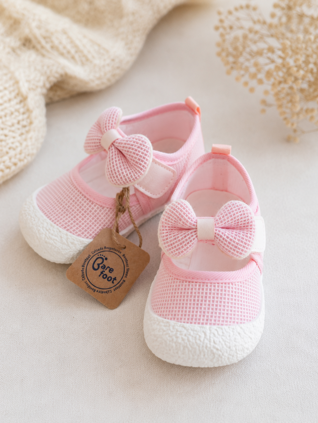 Merceditas Barefoot Rosa para Bebé | Lazo | Primeros Pasos | Calzado Respetuoso